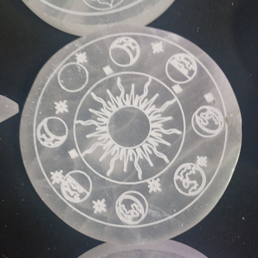 Selenite Plate Sun with moon phases
