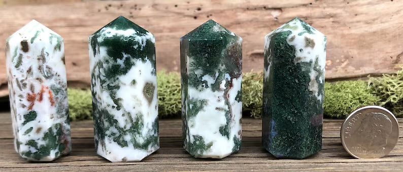Small Moss Agate Grid Towers 1.5"