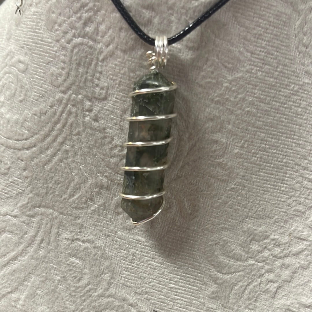 Wire Wrapped Moss Agate Double Terminated Point