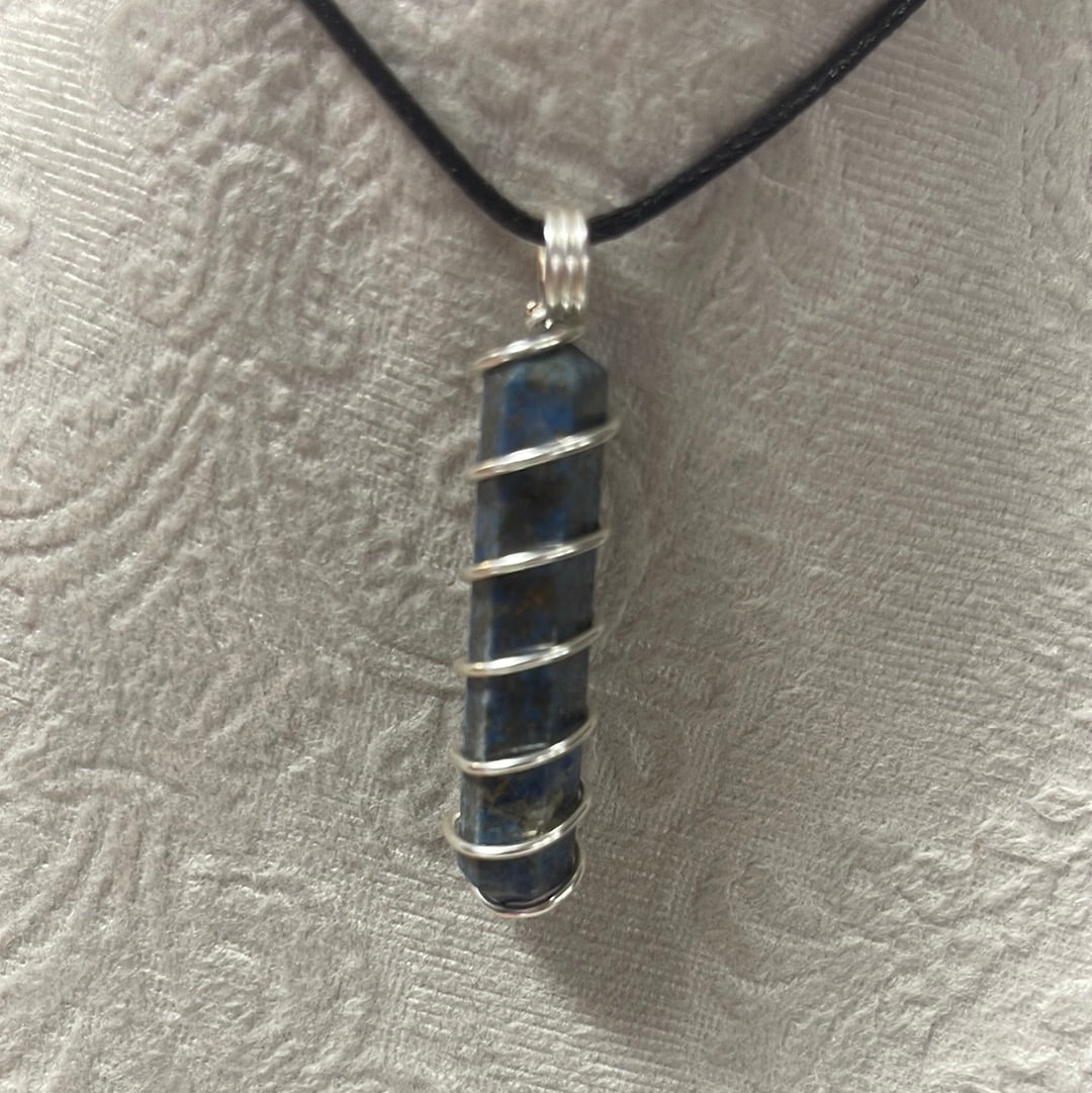 Wire Wrapped Lapis Lazuli Double Tourmilated Point