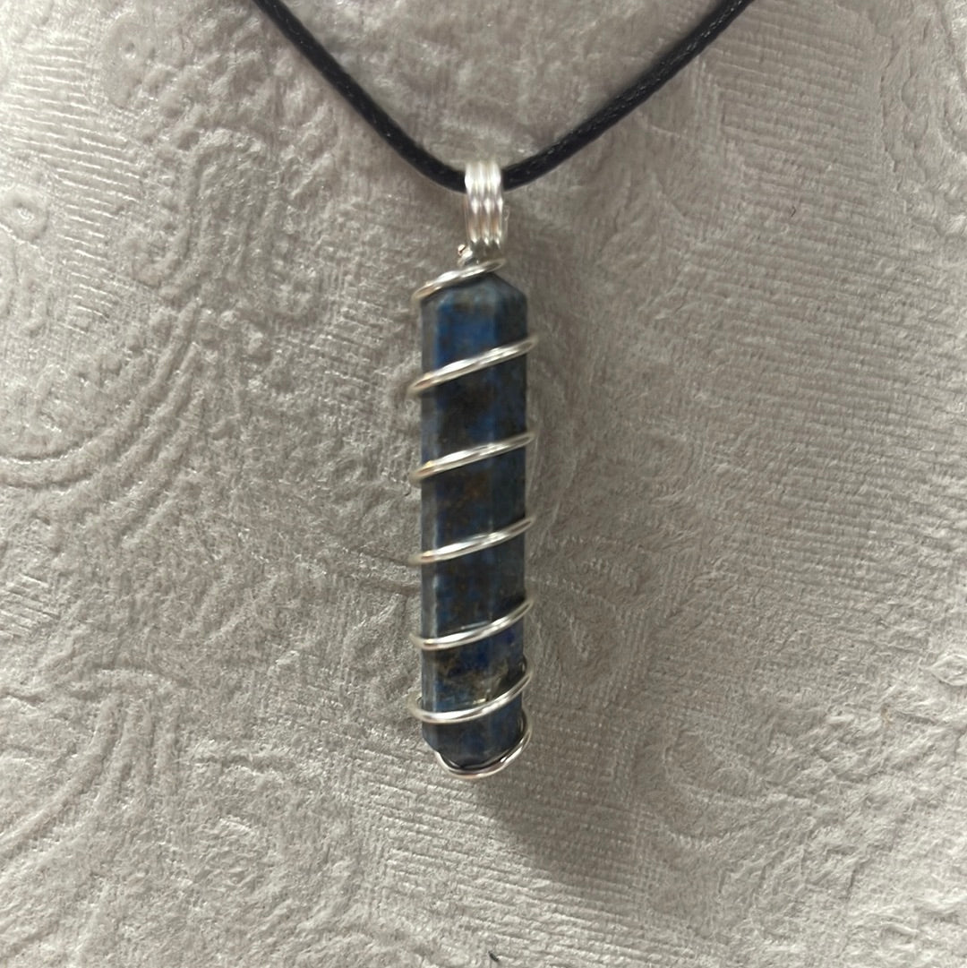 Wire Wrapped Lapis Lazuli Double Tourmilated Point