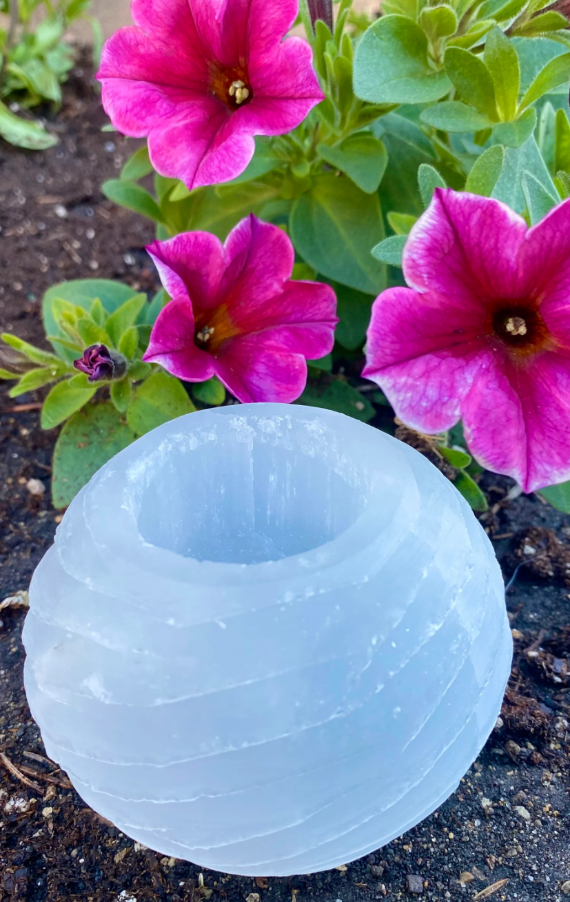 Selenite candle holder