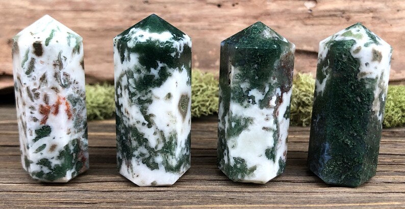 Small Moss Agate Grid Towers 1.5"