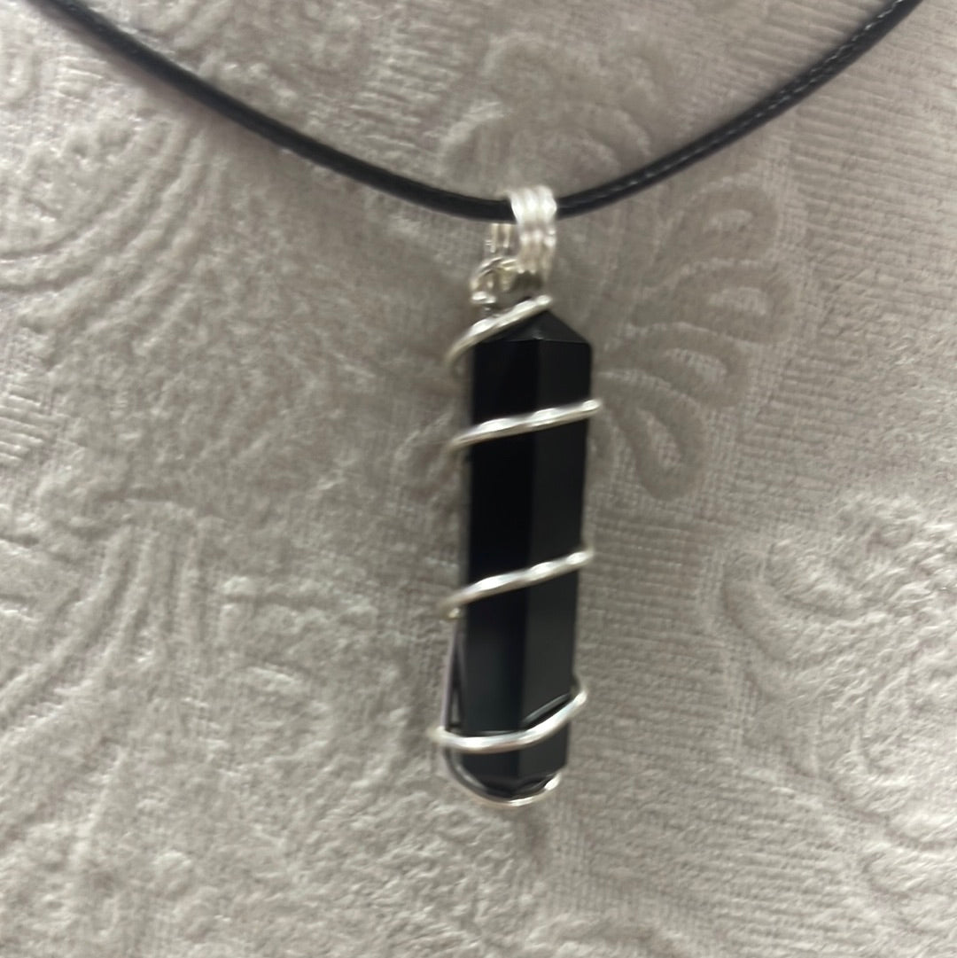 Wire Wrapped Black Obsidian double Terminated