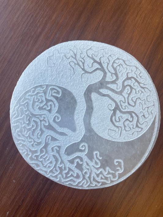 Selenite Plate Yin Yang Tree