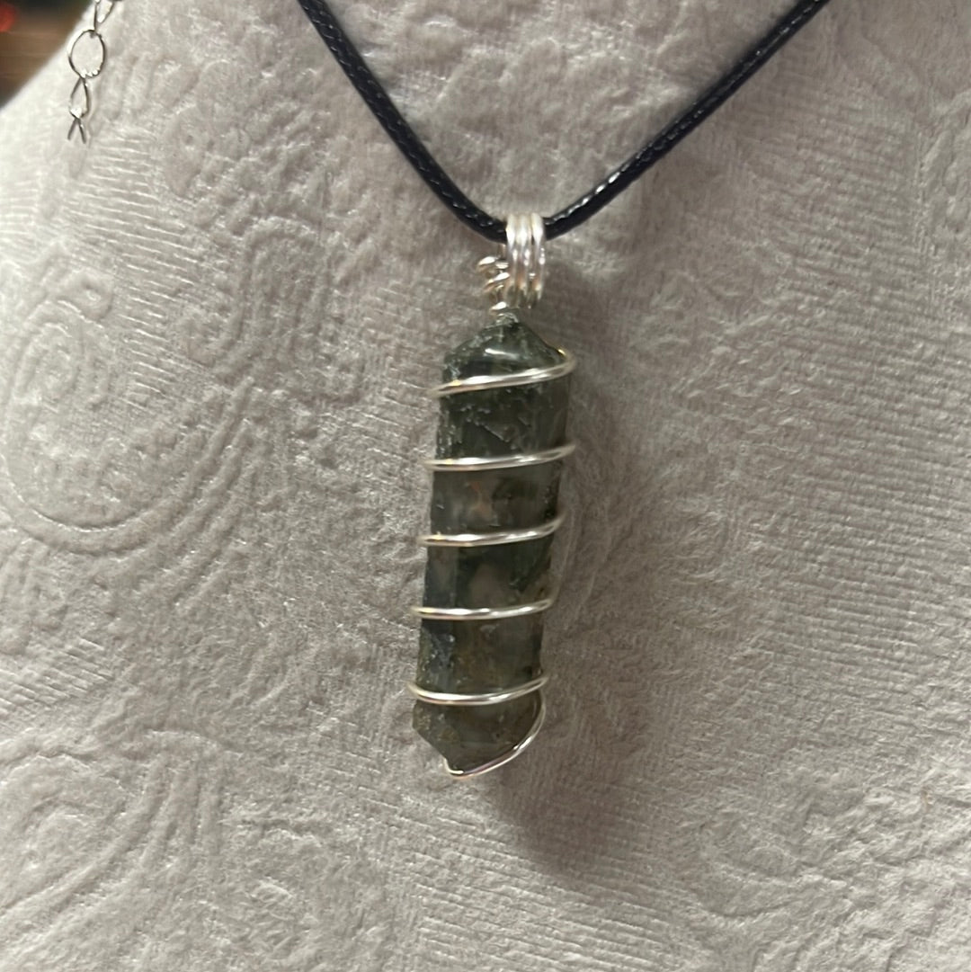 Wire Wrapped Moss Agate Double Terminated Point