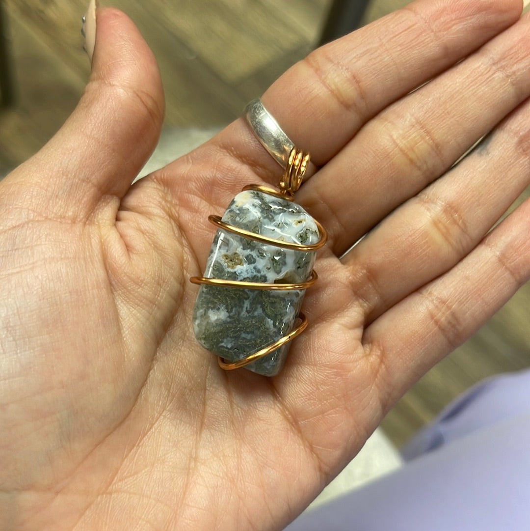 Wire Wrapped Moss Agate
