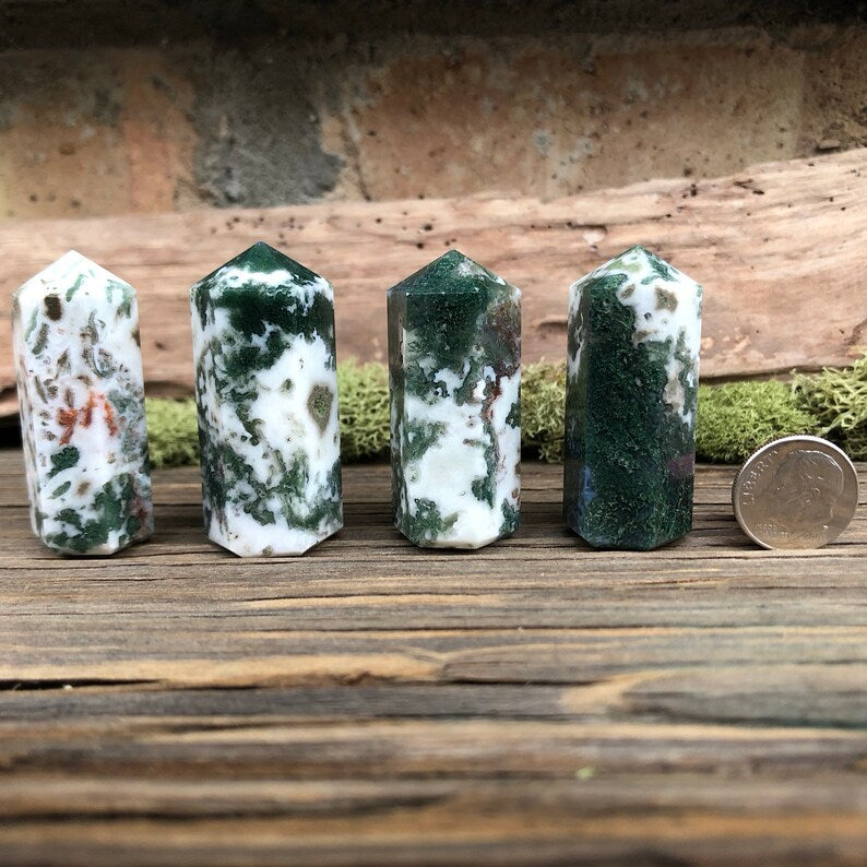 Small Moss Agate Grid Towers 1.5"