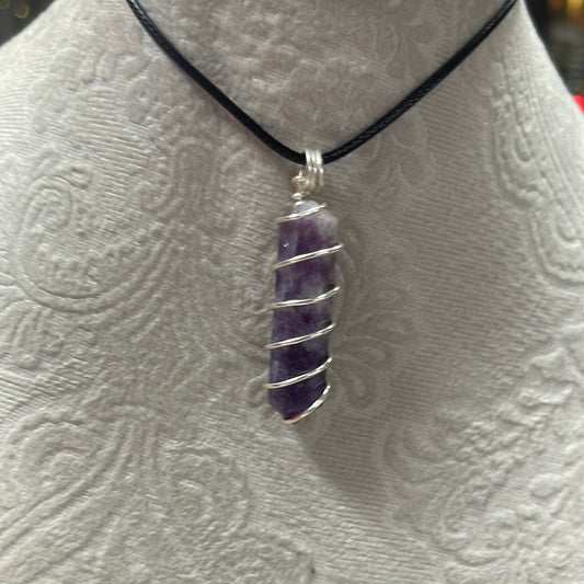 Wire Wrapped Lepidolite Double Terminated Point