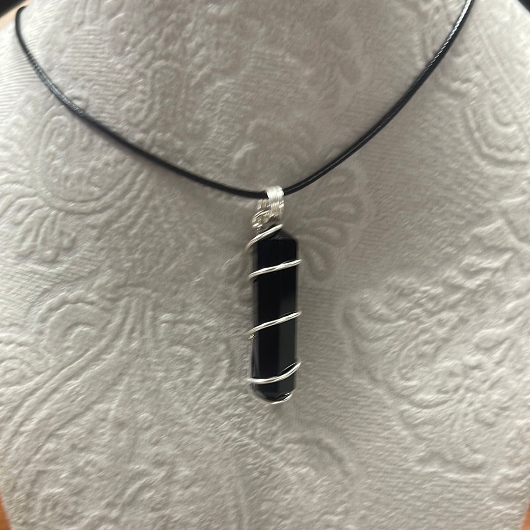 Wire Wrapped Black Obsidian double Terminated
