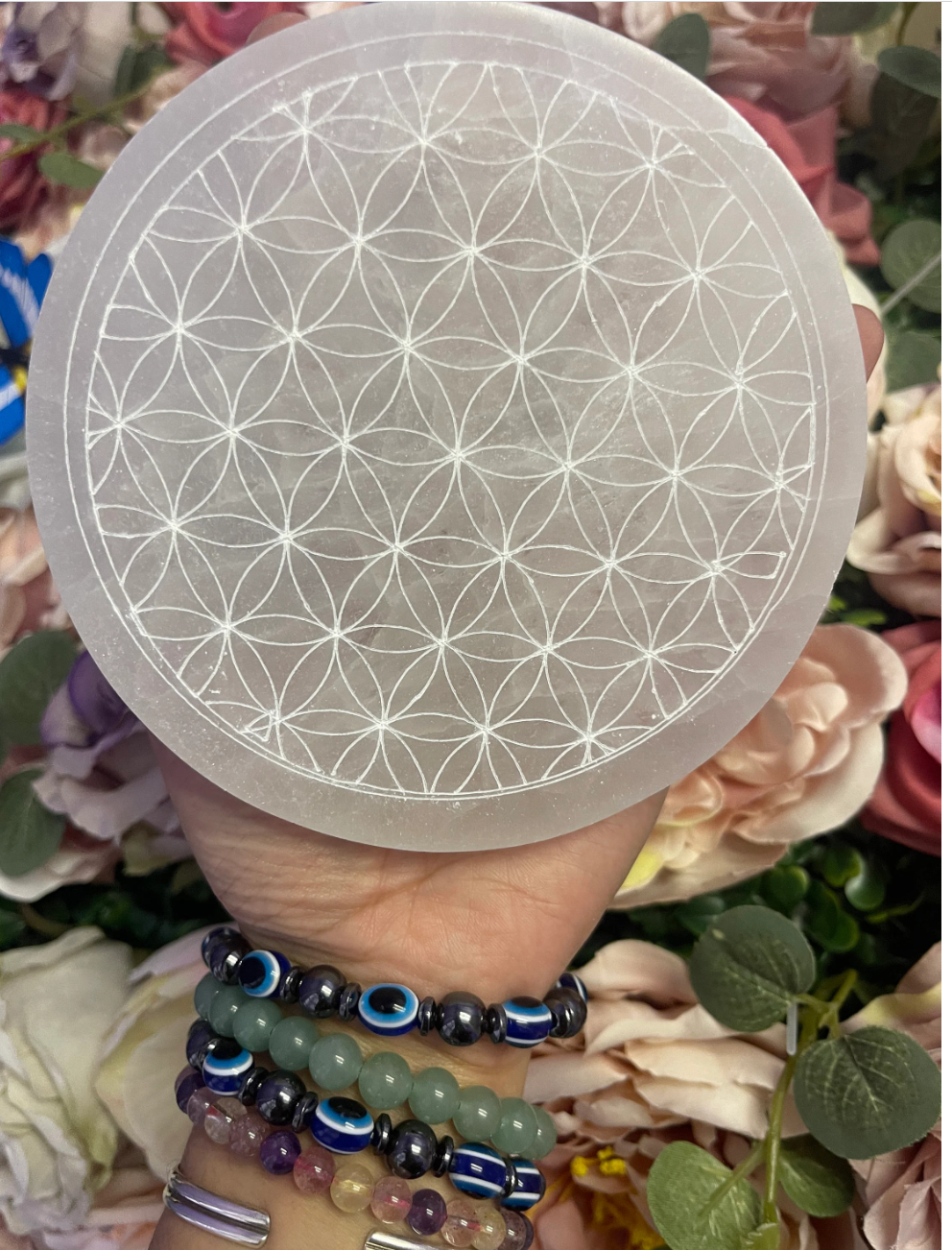 Selenite flower of life plate