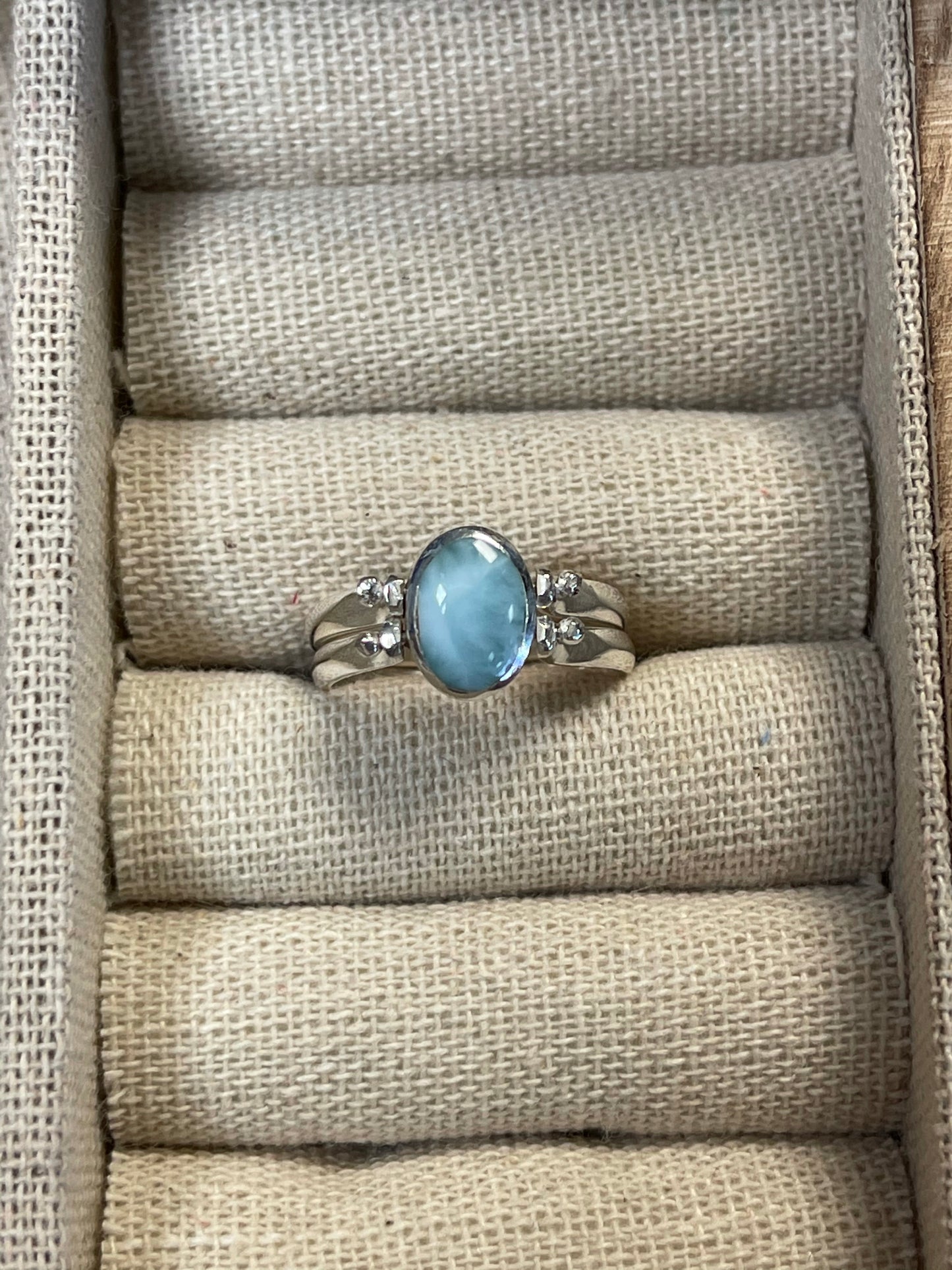 Double sided larimar ring